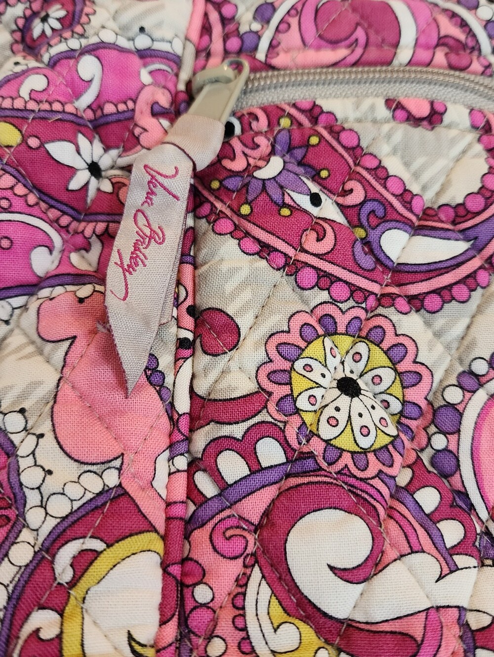 Vera Bradley Quilted Tote Shoulder Bag – Pink Paisley Floral Pattern 14" Wide - Picture 11 of 15